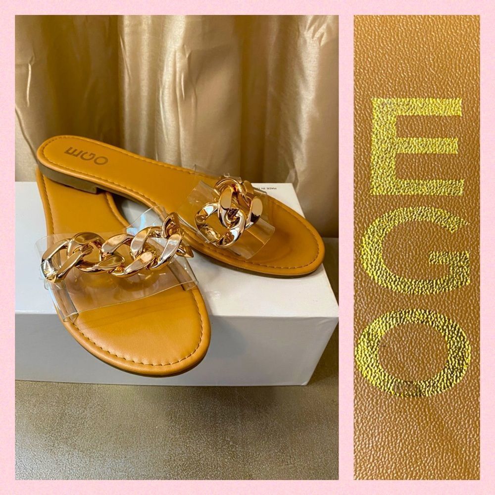 Ego clear slide sandals with rose gold color chain size 9